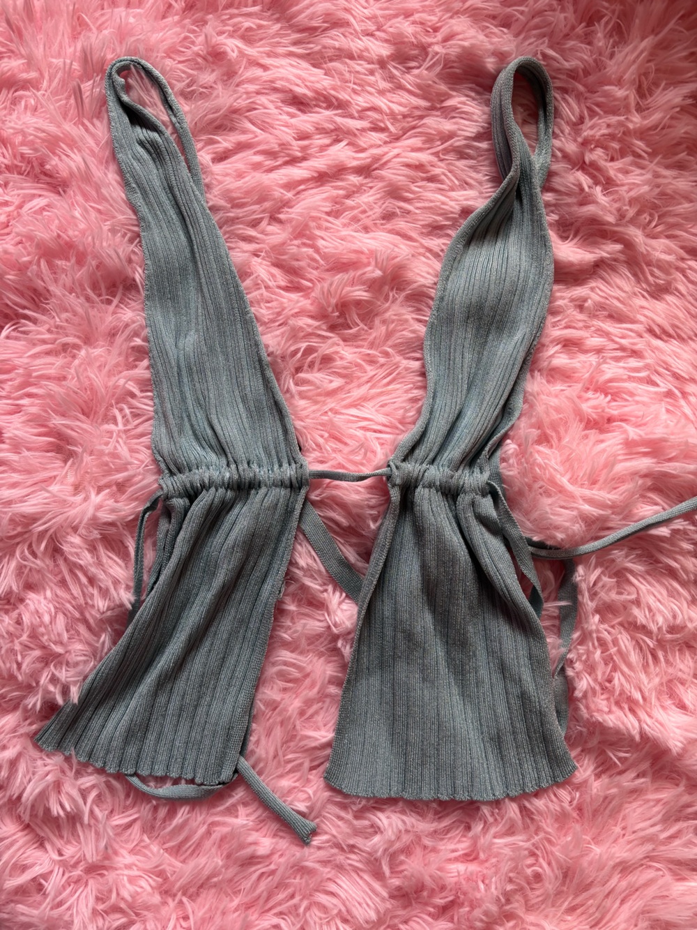 Garage Teal Ribbed Tie-Front Top